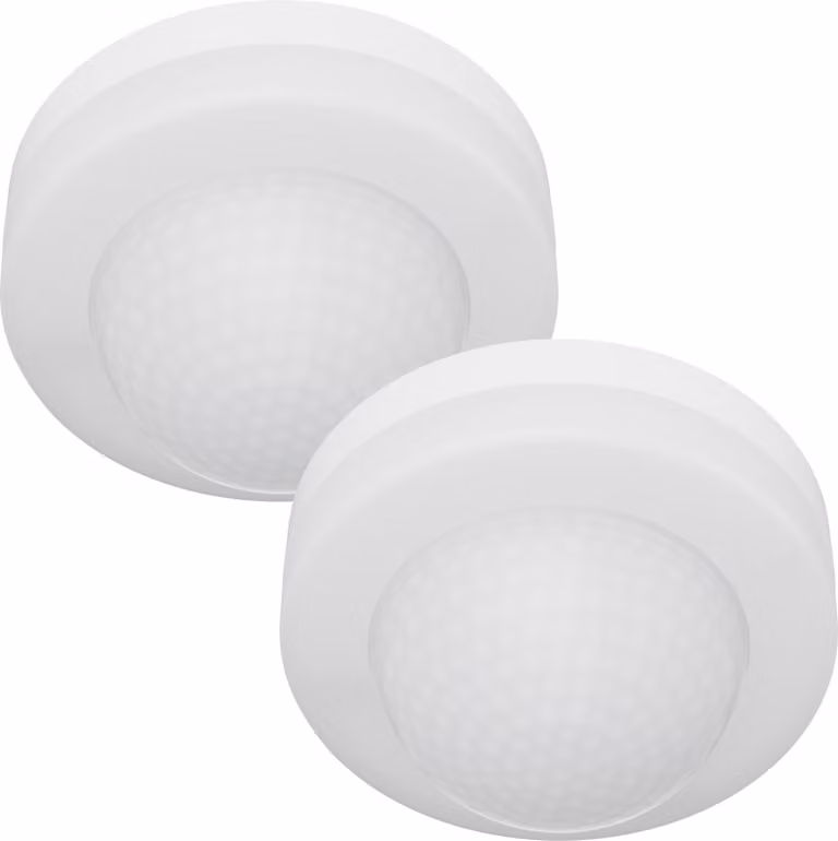 Set da 2 sensori di movimento Oktaplex, modello Jim, per soffitto, tecnologia PIR, campo visivo a 360°, portata 10 metri, grado di protezione IP20, colore bianco, da incasso. Sensore di presenza