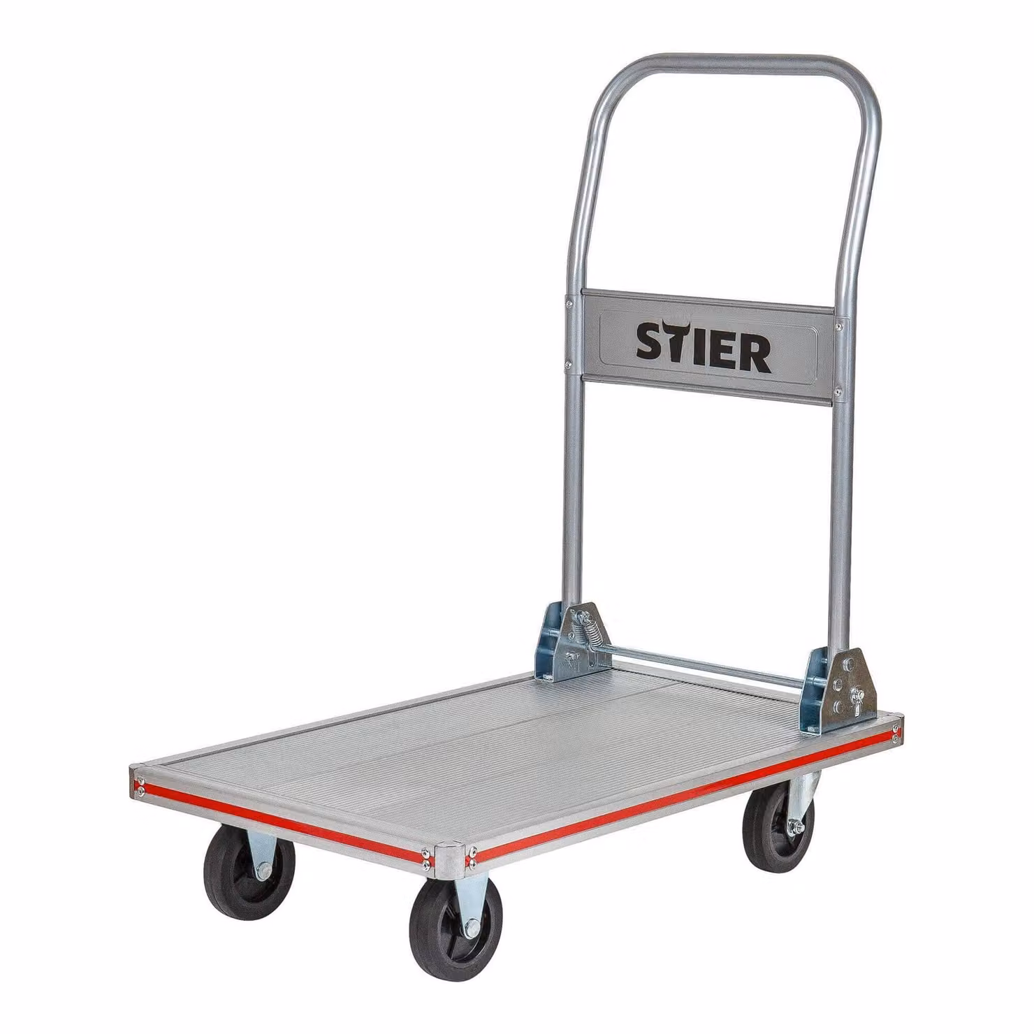 Carrello a piattaforma STIER, alluminio, carrello di trasporto, pieghevole, portata 150 kg, superficie di carico 680 x 415 mm, carrello pieghevole in alluminio, protezione per i bordi, ausilio per il trasporto con ruote piroettanti