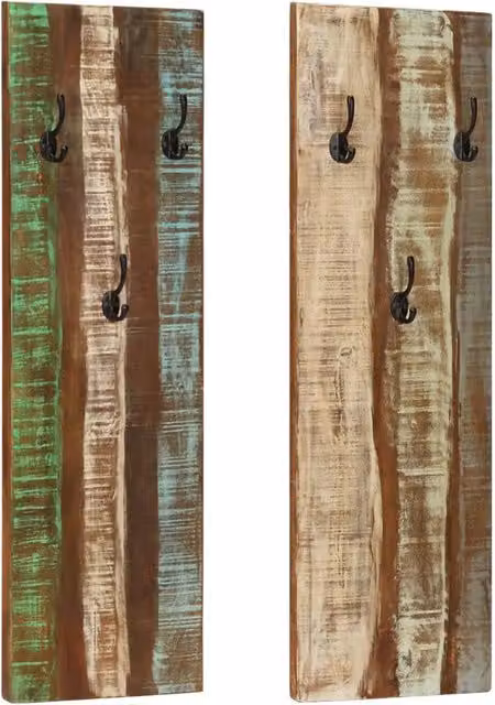 Set di 2 appendiabiti da parete vintage 36 x 3 x 110 cm pratici e unici in legno massello di recupero multicolore 02_0046931