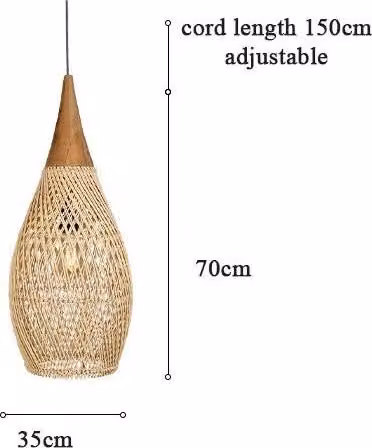 Lampada a sospensione, regolabile in altezza, design intrecciato a mano, 35x70 cm, lampadina non inclusa