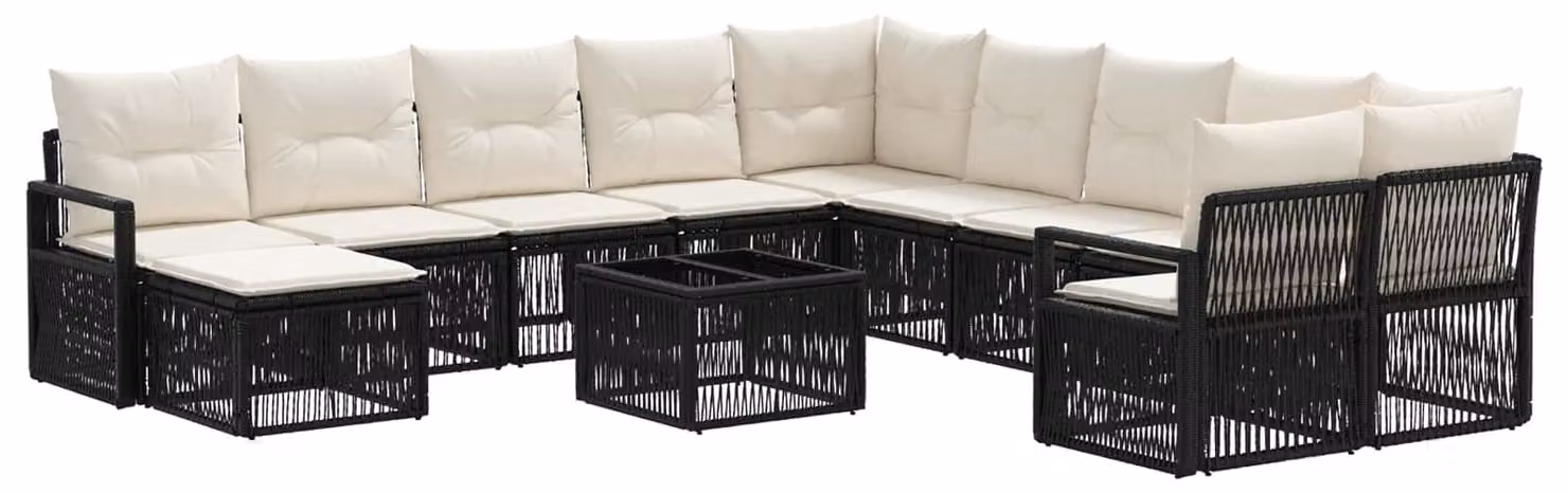 Set Divano da Giardino 12 pcs Nero polyrattan