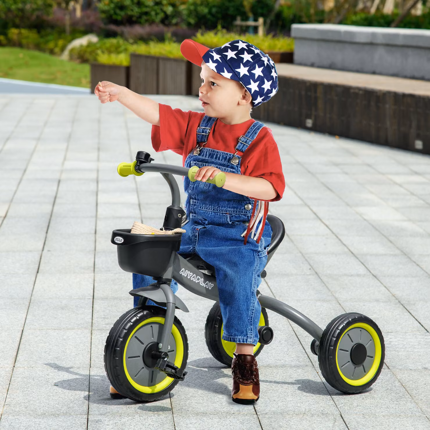 Triciclo per bambini AIYAPLAY con seduta regolabile e campanello, Nero, L/P/H: 70.5 x 50 x 58 cm – 2
