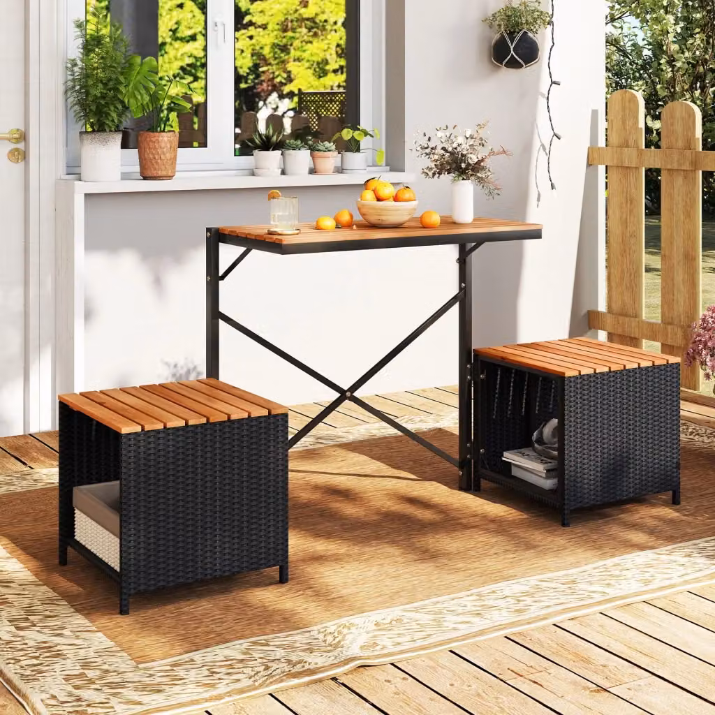 Set di mobili da giardino in rattan PE con letto rialzato, tavolo e sedie con spazio di stoccaggio per veranda e terrazza, colori nero e marrone – 2