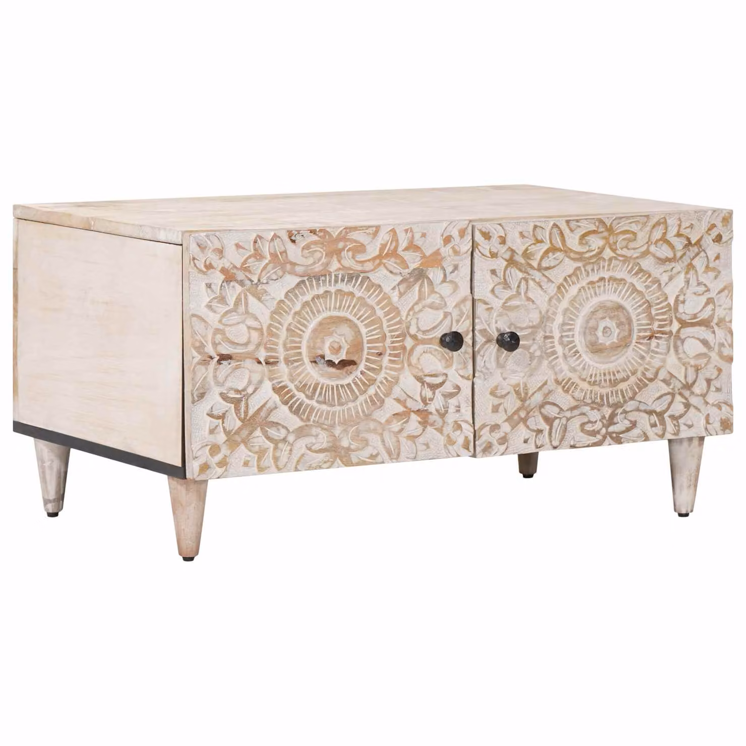 vidaXL Tavolino da salotto rettangolare in legno di mango bianco stile rustico L: 80 cm, P: 50 cm, H: 40 cm