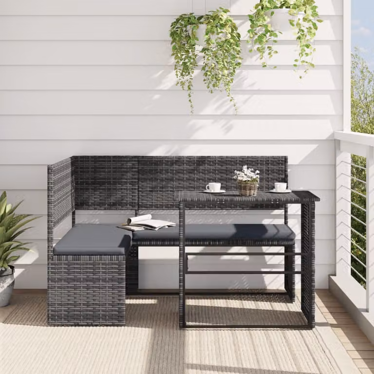 Set da giardino vidaXL con divano a L, tavolo da caffè e cuscini, design moderno in rattan grigio antracite con struttura in metallo