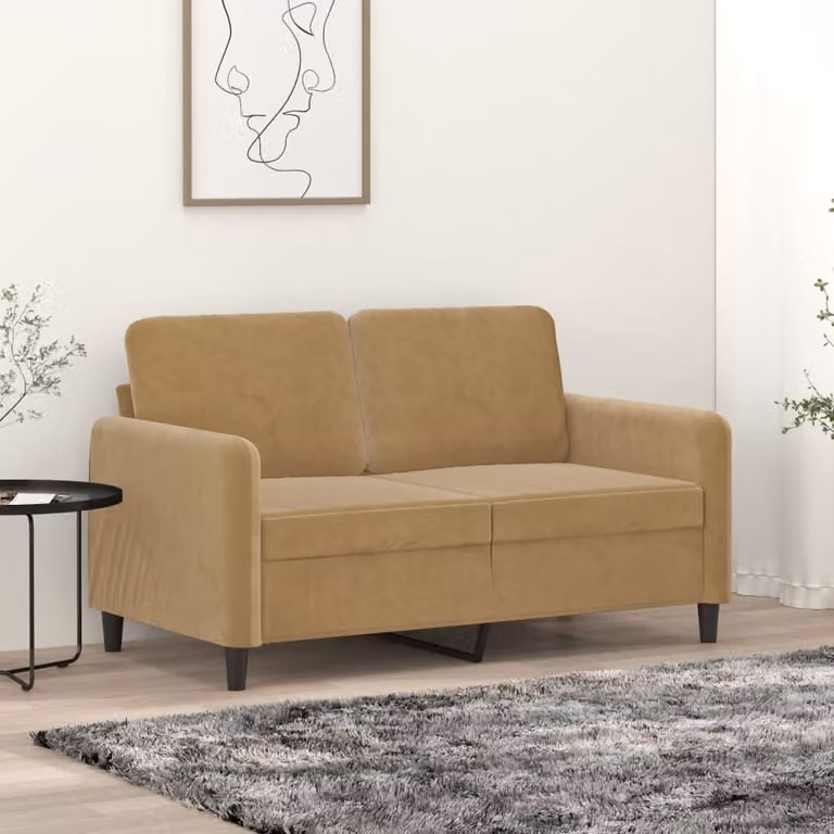 Divano esclusivo, due posti, color marrone, 120 cm, in velluto