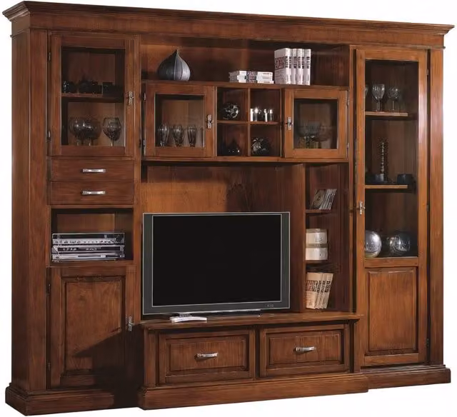 Parete attrezzata porta TV Arte Povera Mobili 2G in legno color noce L: 283 cm, P: 55 cm, H: 231 cm – 1
