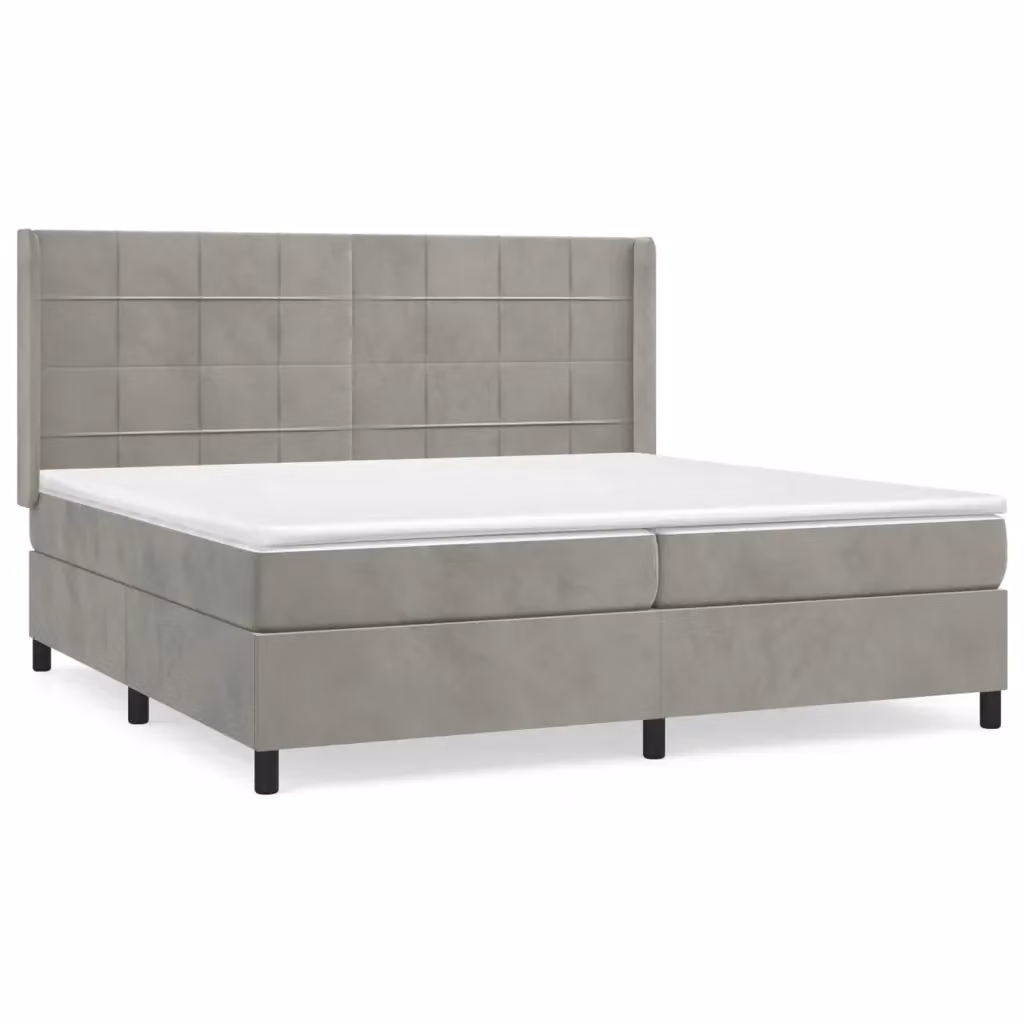 Letto Ibrido vidaXL con Giroletto a Molle e Materasso in Velluto Grigio e Bianco L/P: 200 x 200 cm – 2