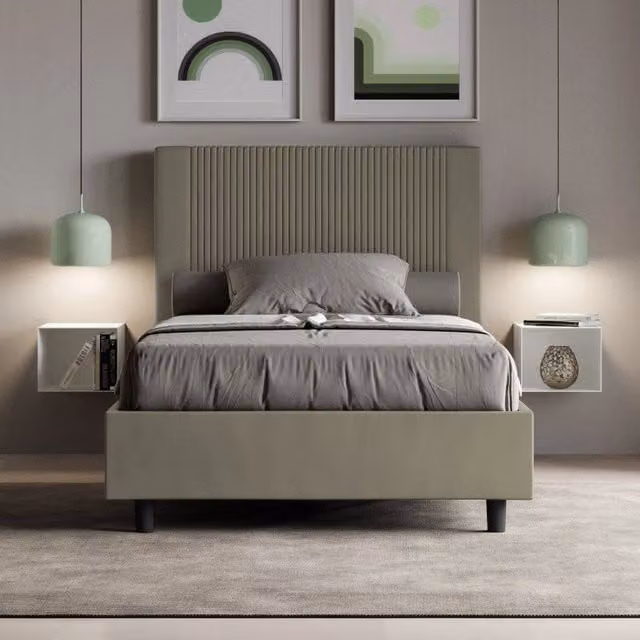 Letto imbottito Goya Ityhome in similpelle color beige, senza rete, L/P/H: 130 x 190 x 145 cm