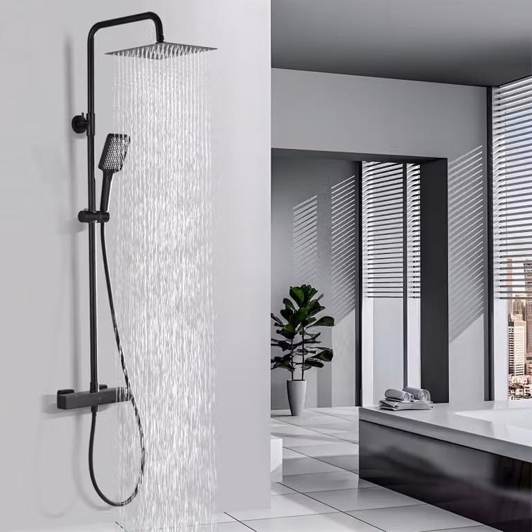 Sistema doccia con termostato, doccia a pioggia da 25 cm, soffione manuale, acciaio inossidabile