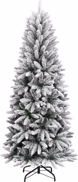 Albero di Natale artificiale con neve floccata bianco e verde in PVC e PE, Altezza: 210 cm