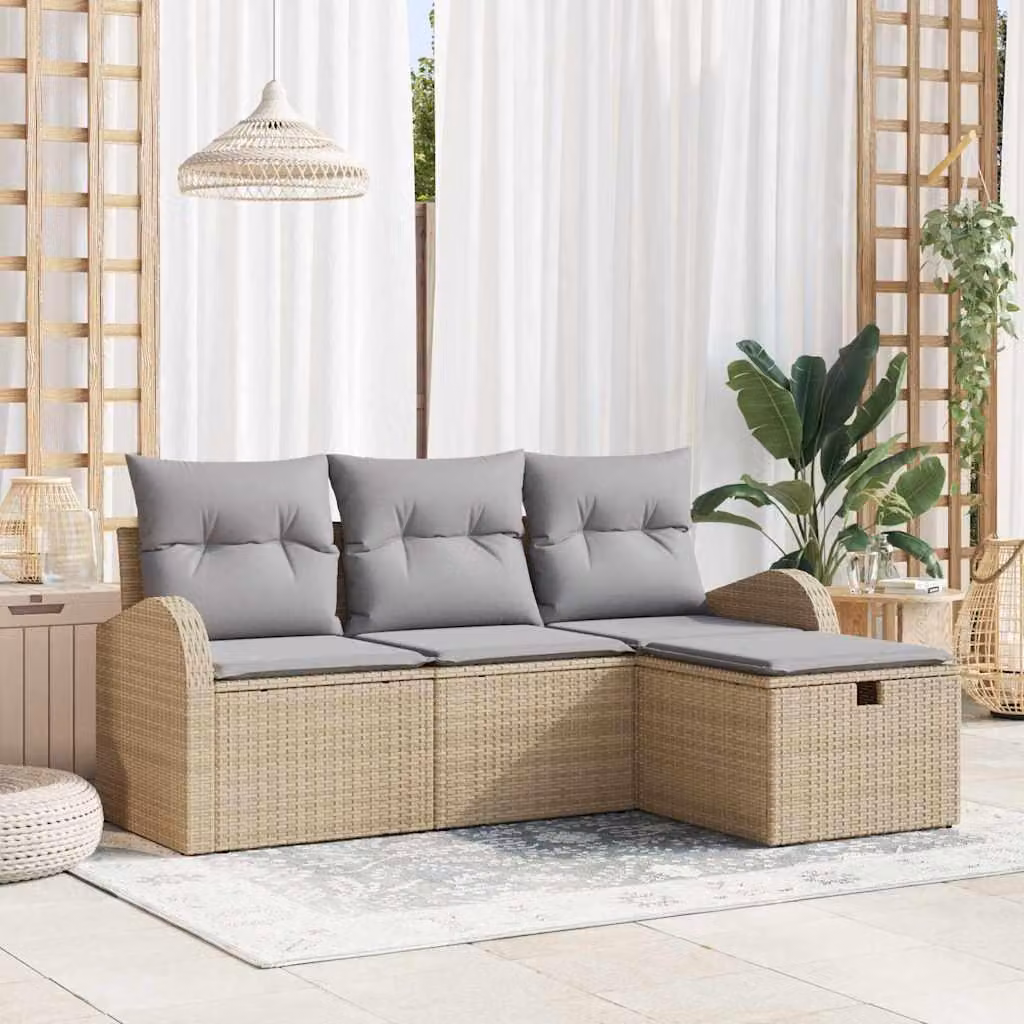 Maison Exclusive - Set da giardino composto da 4 pezzi, divano in rattan sintetico beige