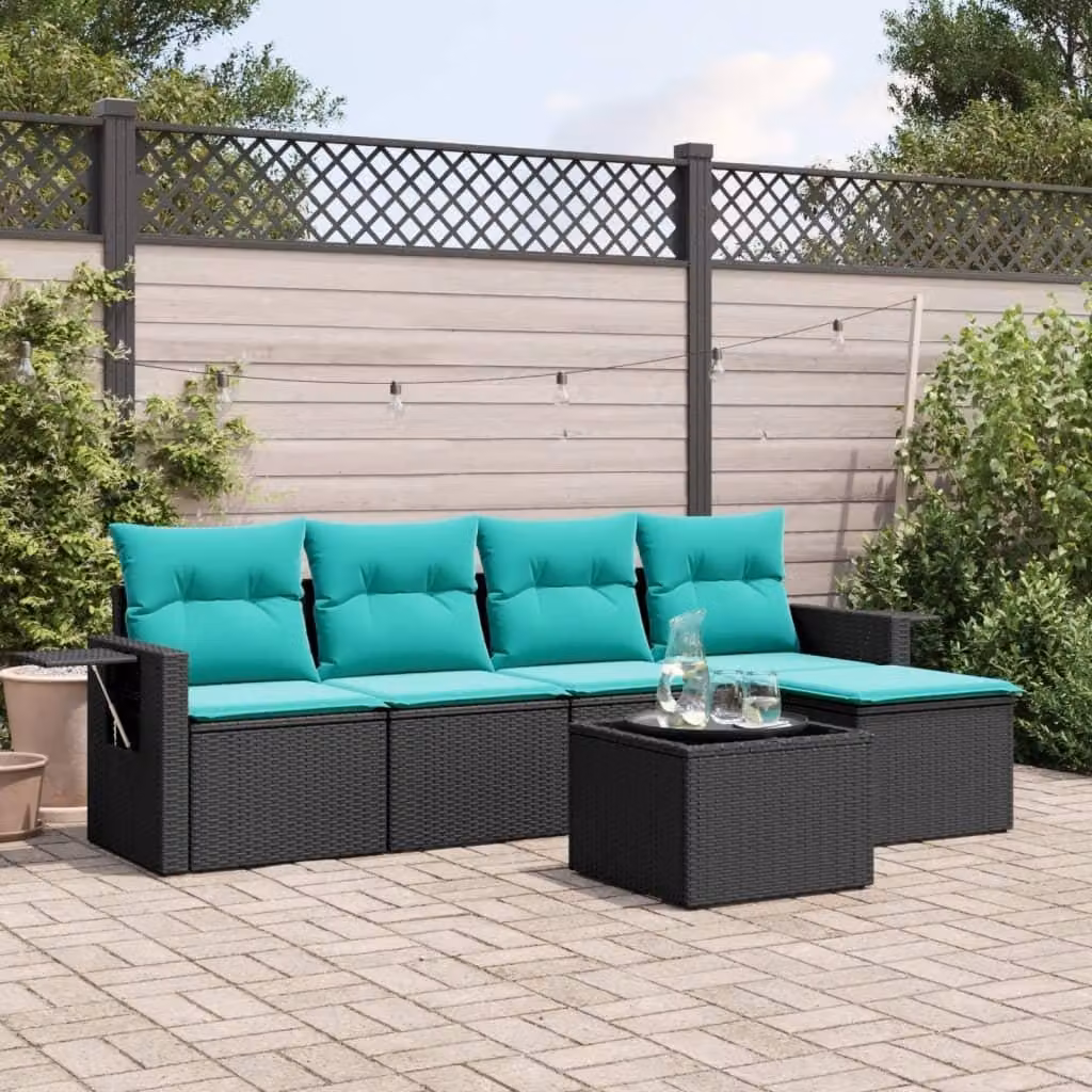 Maison Exclusive - Set di 6 divani da giardino con cuscini, polyrattan nero