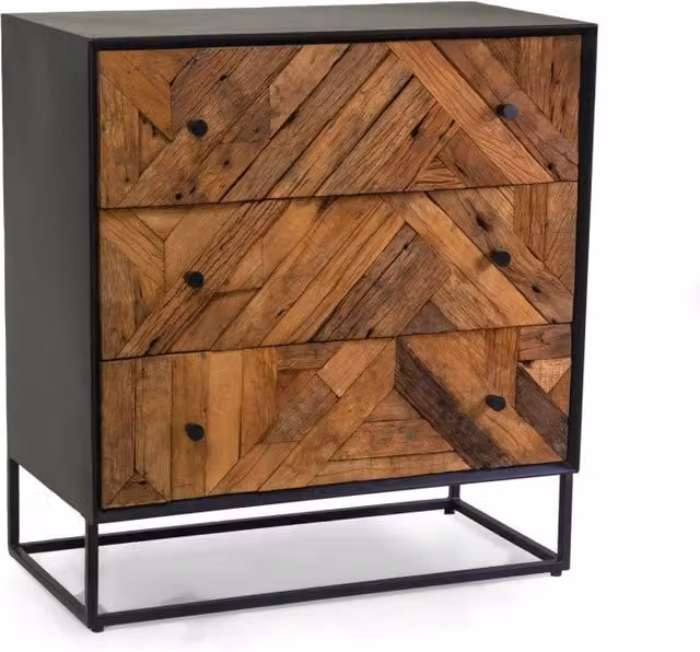 Mobile Legno Jaipur Naturale 3 Cassetti top Nero Cm 75x38h80
