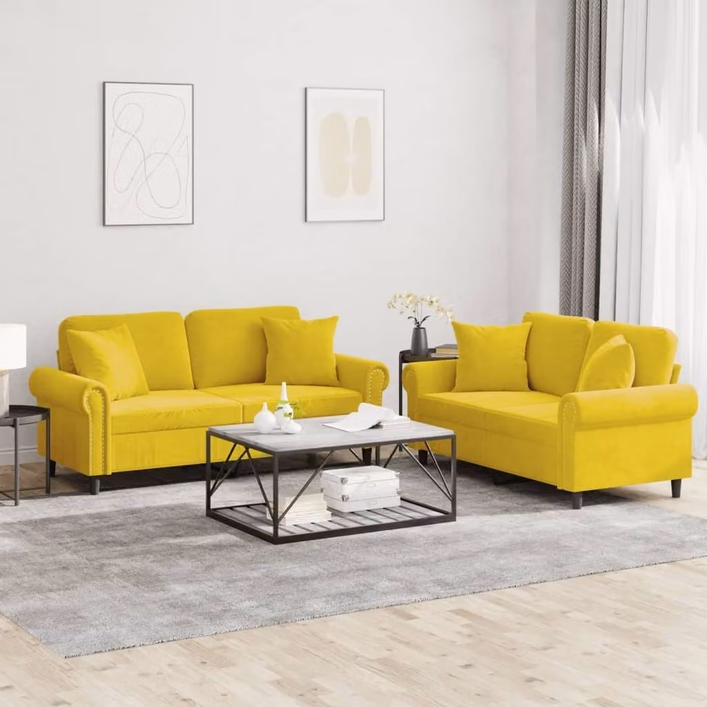 Maison Exclusive - Set divano a 2 posti con cuscini in velluto giallo