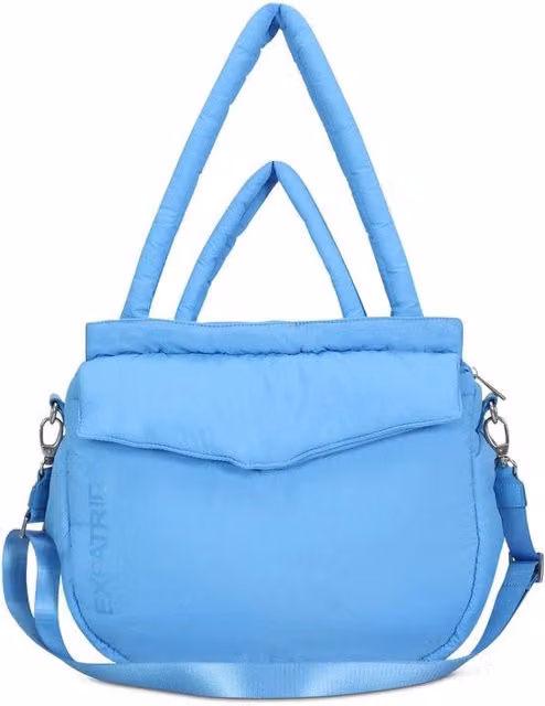 Borsa da viaggio per donna blu - Borsa piuma in nylon - Borsa a cuscino con chiusura a rilascio rapido per università, lavoro, tempo libero - Borsa nylon grande