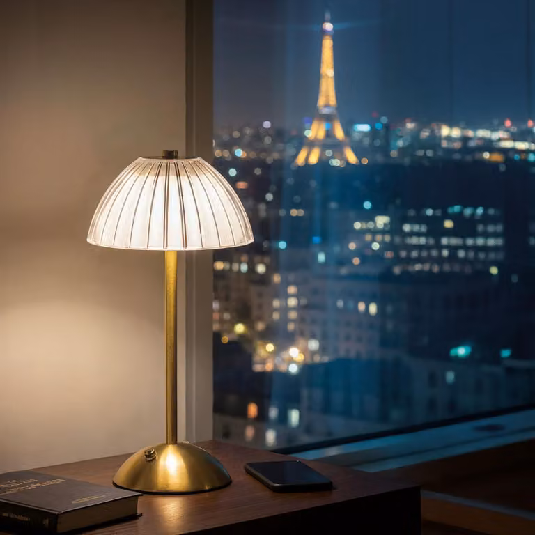 Lampada da tavolo in metallo dorato, 31 cm – Dimmerabile – 3 colori di luce (bianco caldo/bianco neutro/bianco freddo) – Ricaricabile tramite USB-C – Senza fili [12501]