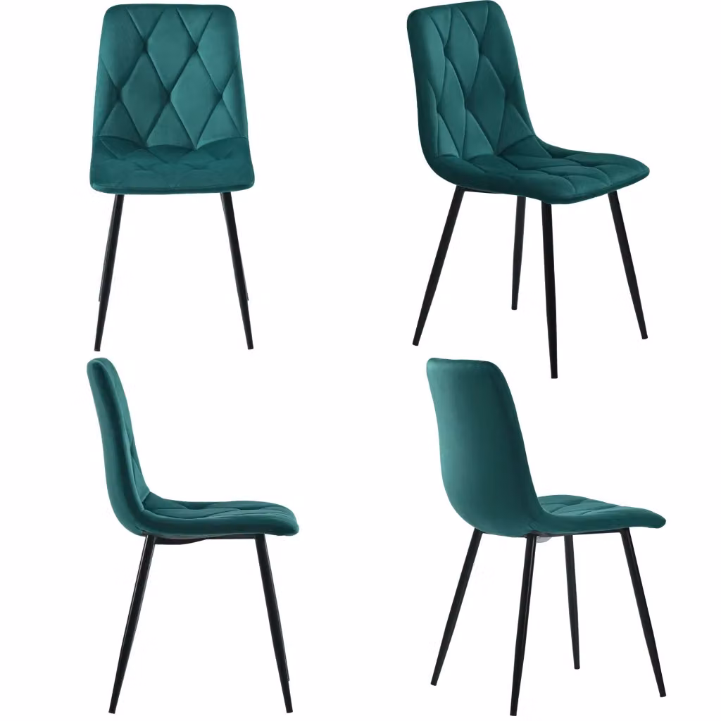 Set di 4 sedie da pranzo Zephmum imbottite in velluto verde con struttura in metallo e legno per cucina e sala da pranzo – 2