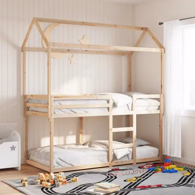 vidaXL Letto a Castello per Bambini in Legno di Pino Massello, L/P/H: 200 x 90 x 175,5 cm