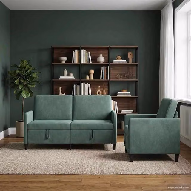 Set di Divani con Storage 2 pz Verde Mare Poliestere 3429201