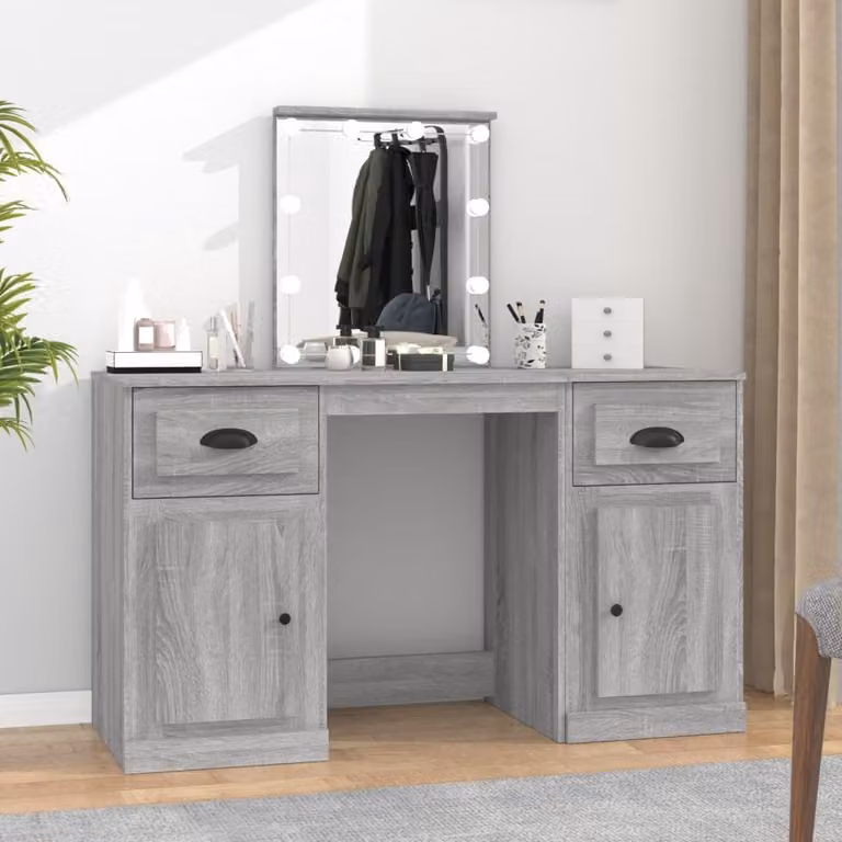 The Living Store Comodino con luci LED Grigio Sonoma 130x50x132,5 cm