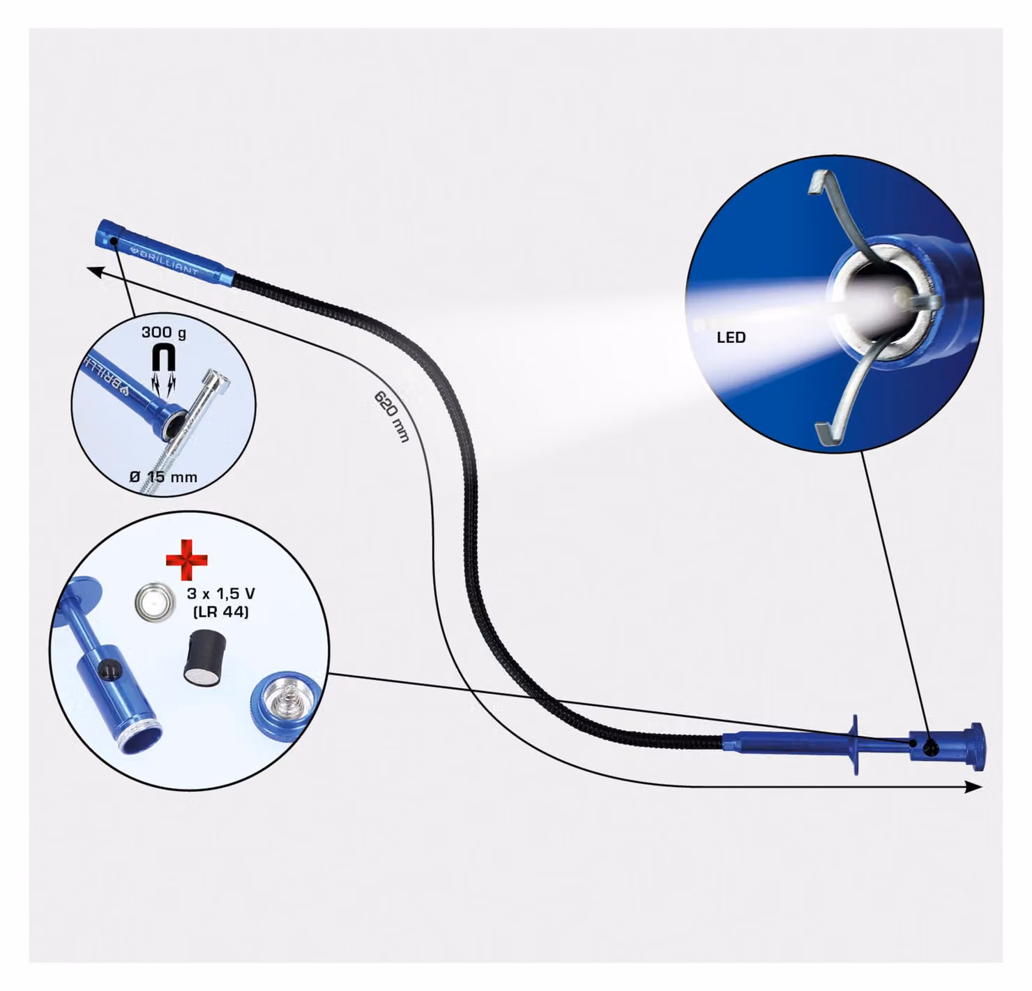 BRILLIANT TOOLS Pinza ad artiglio con magnete e LED rigido - BT115907