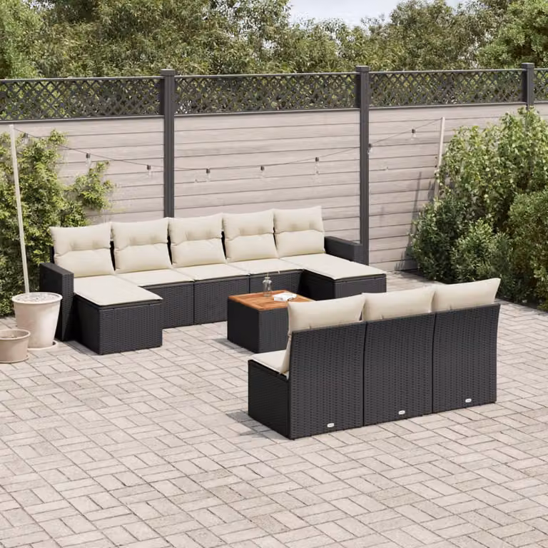vidaXL Set Divani da Giardino 11 pz in Polyrattan Nero con Cuscini e Tavolino da Esterno