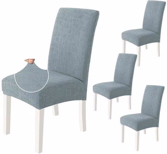 Set di coprisedie flessibili nei toni del grigio-blu, ideali per diverse occasioni