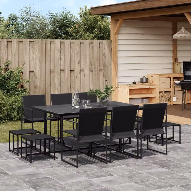 vidaXL Set da Pranzo da Giardino 11 pz Nero in Metallo e Vetro