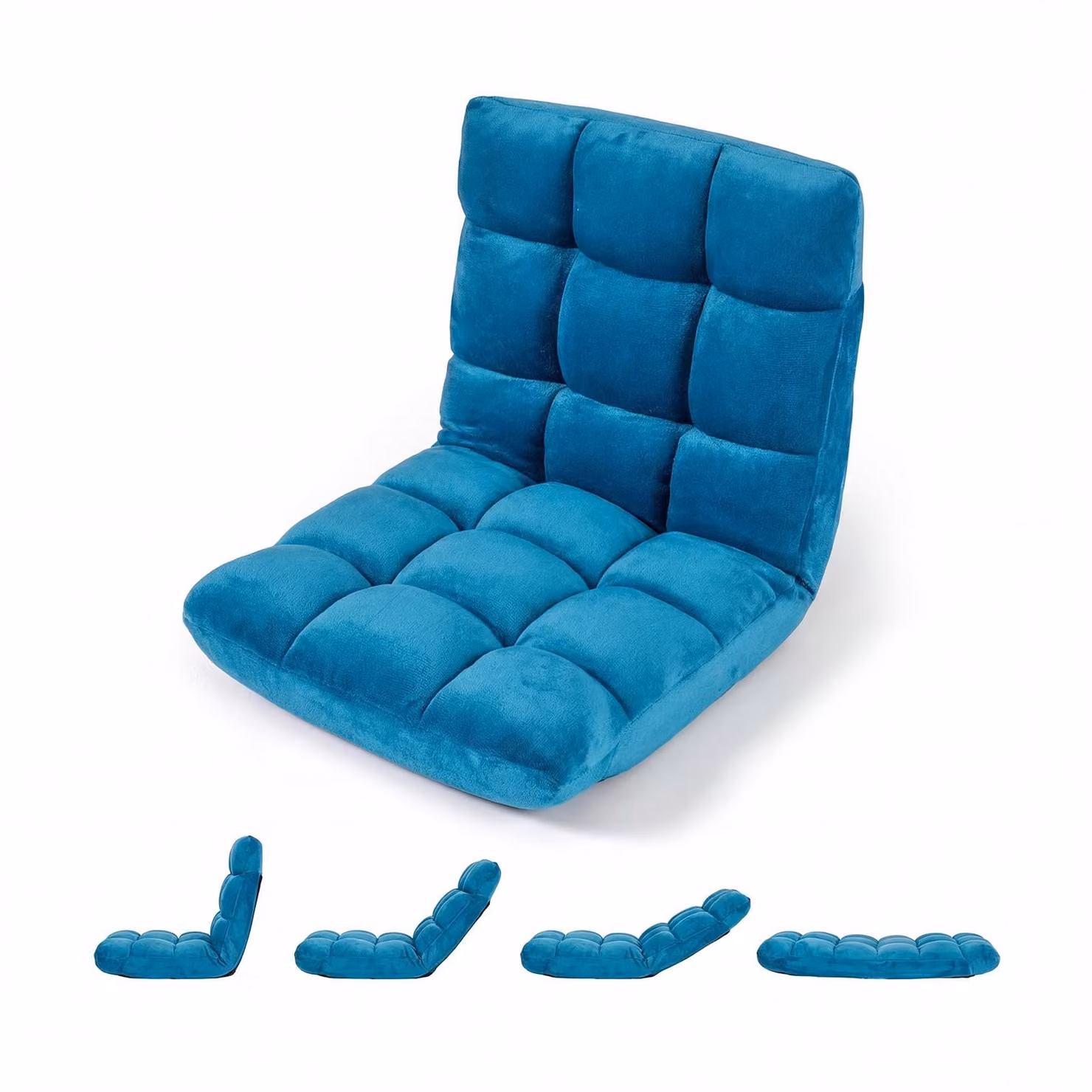Sedia da pavimento COSTWAY con schienale regolabile, poltrona da pavimento imbottita, cuscino da pavimento pieghevole, sedia da meditazione, poltrona relax, cuscino lombare, colore blu pavone