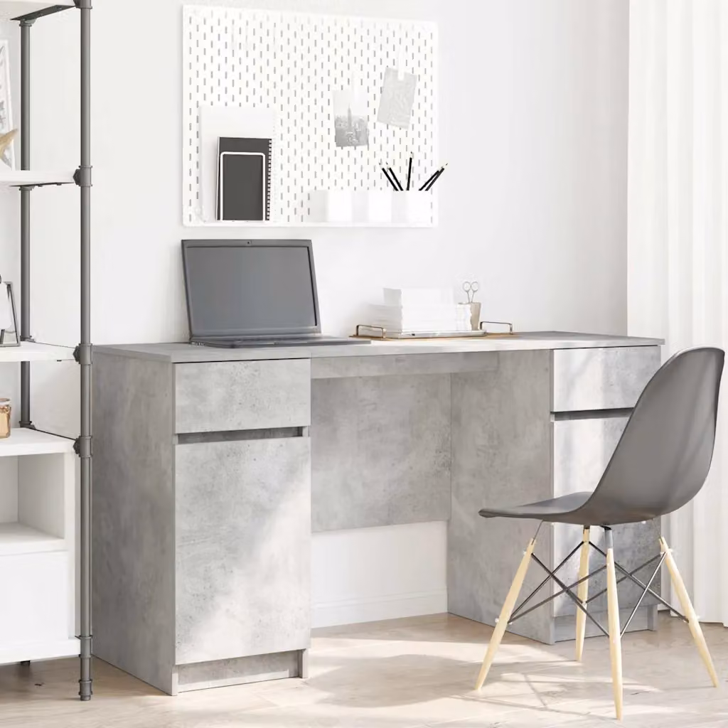 Scrivania moderna vidaXL in legno ingegnerizzato grigio, L 140 x P 49 x H 76 cm