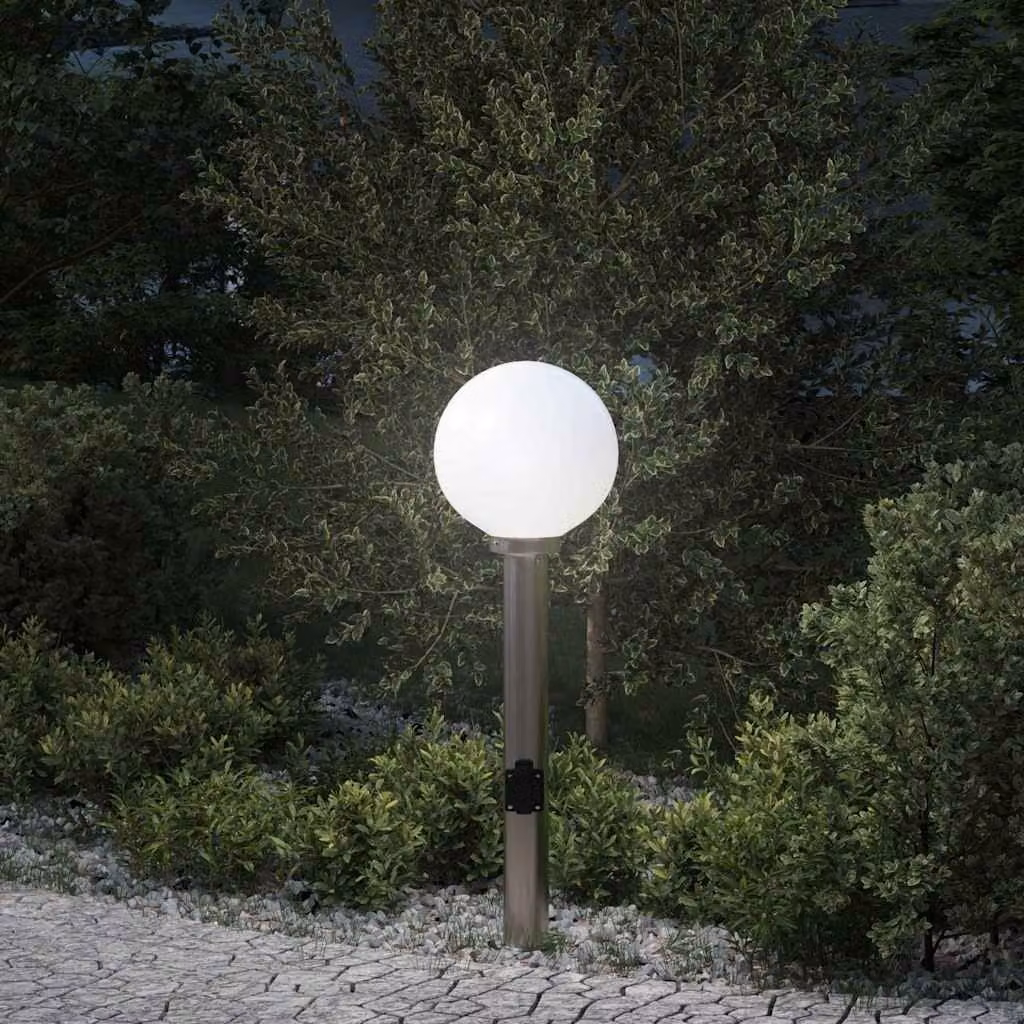 vidaXL Lampada a paletto con presa elettrica in acciaio inox color argento, Altezza: 80 cm, IP44