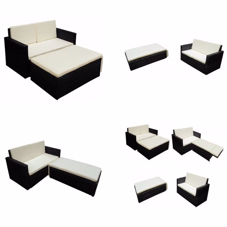 vidaXL set salotto da giardino 2 pezzi con cuscini in poly rattan nero - set divano da giardino - set divano da giardino - set divano da esterno - set divano da terrazzo