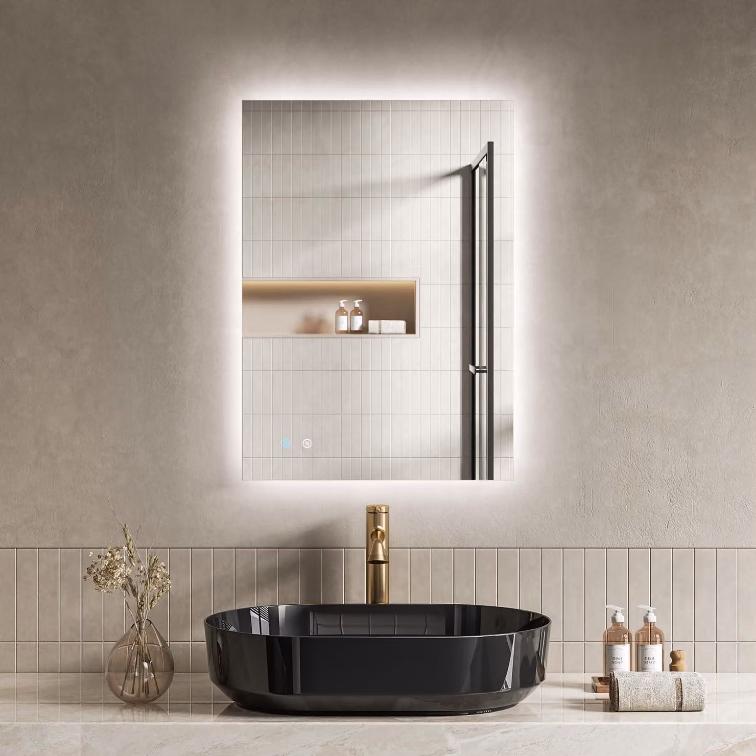 Specchio da bagno illuminato, forma rettangolare, 50 x 70 cm