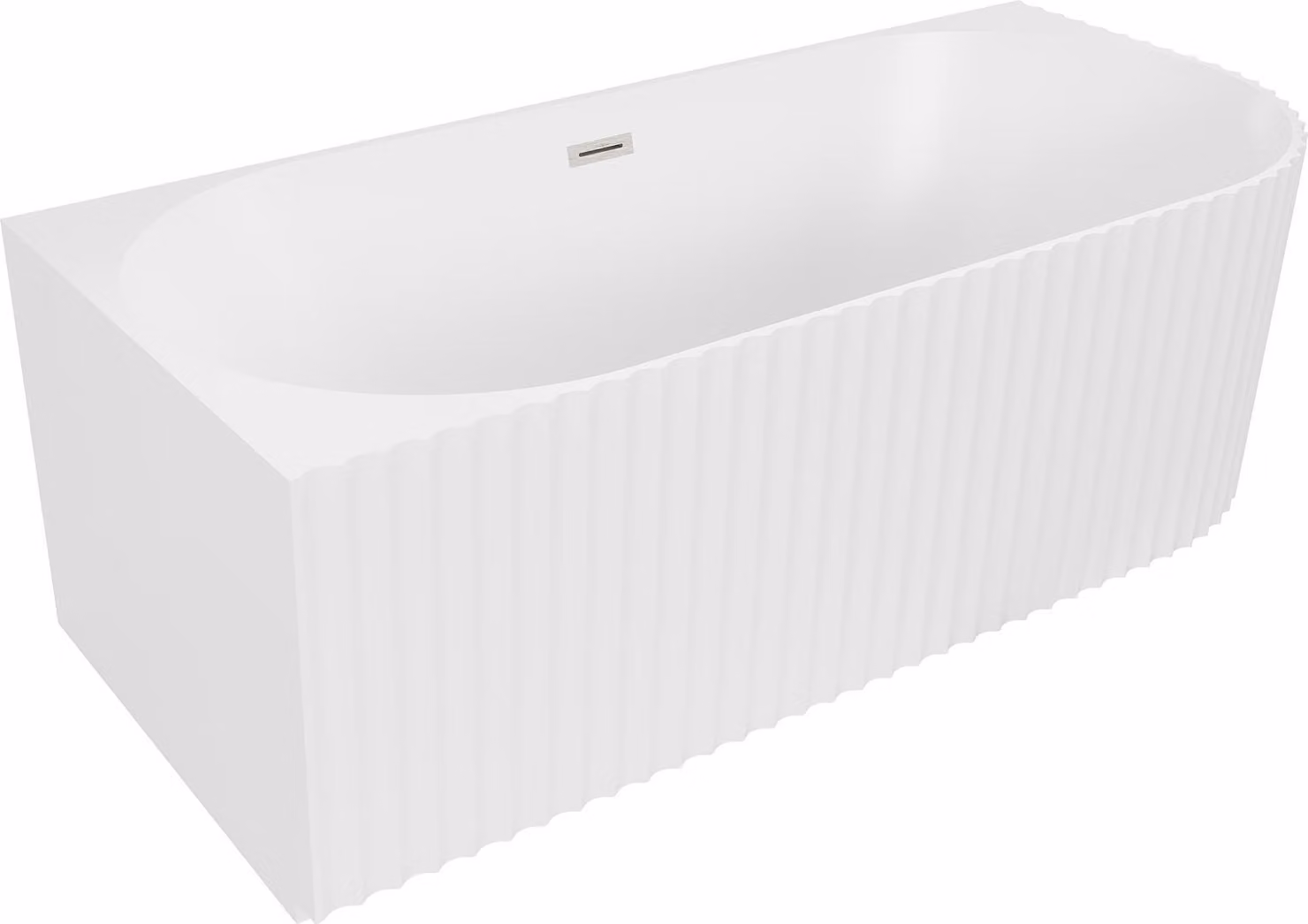 Mexen Gia vasca da bagno freestanding angolare scanalata sinistra 170 x 80 cm, bianca opaca, troppopieno nichel spazzolato