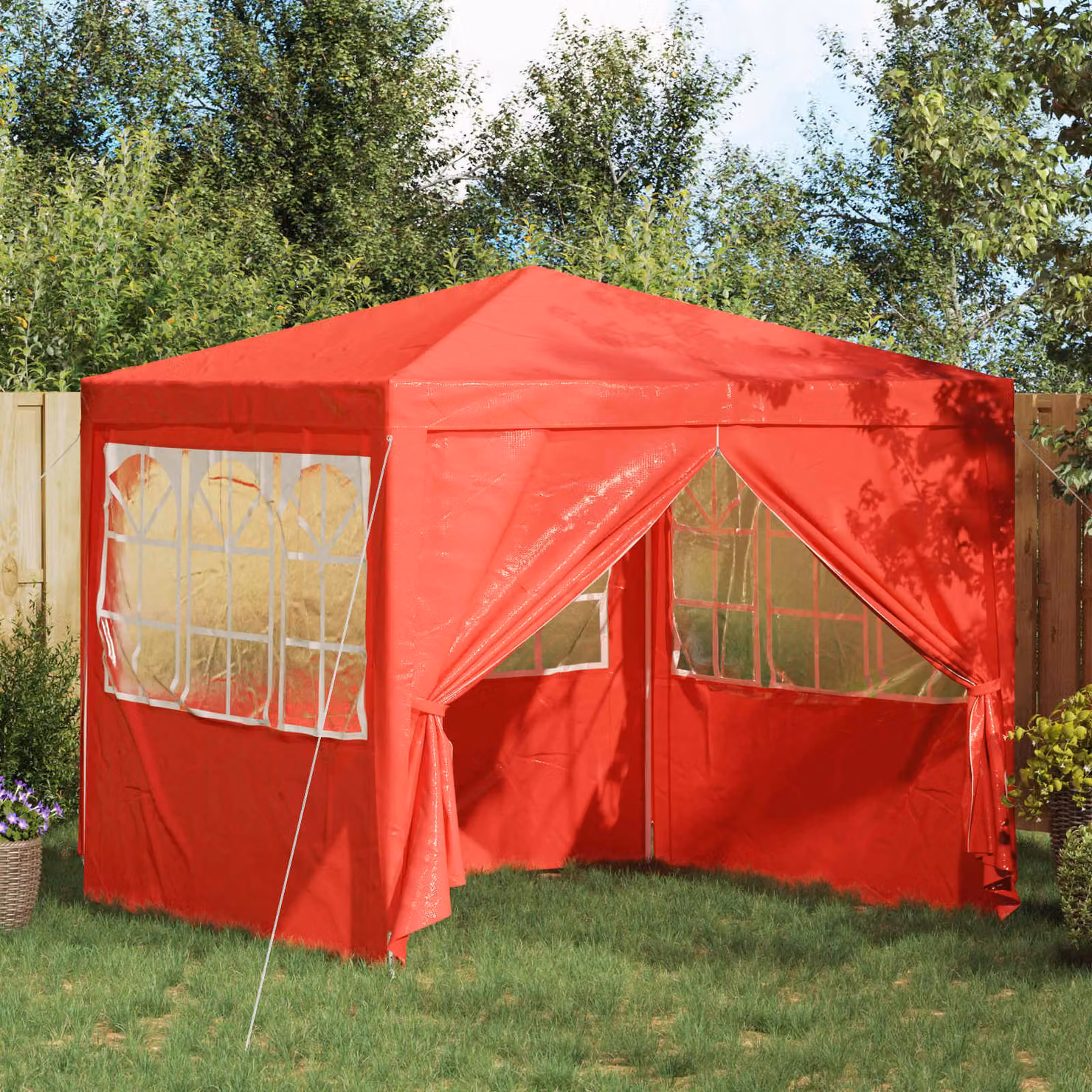Tenda Party vidaXL Rossa in PE e Acciaio L/P/H: 250 x 250 x 240 cm