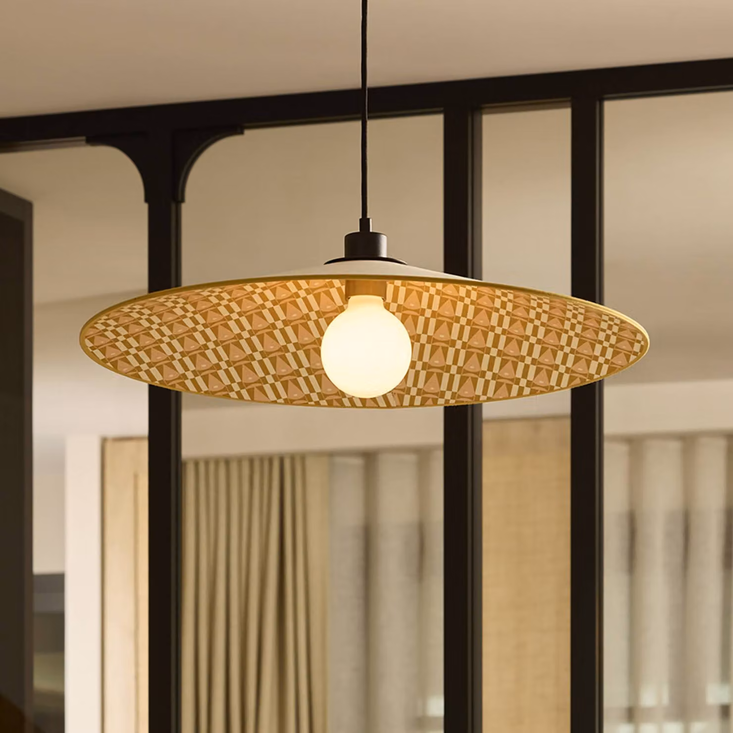 MARKET SET Lampada a sospensione Gatsby, dimmerabile, Crema / Ambra, Soggiorno / Sala da pranzo, Tessuto / Stoffa / Seta, Design, Lampada a sospensione