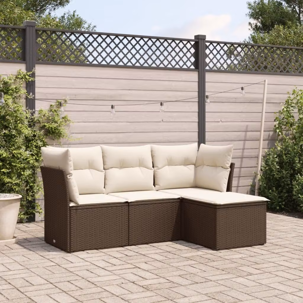 Maison Exclusive - Set Divano da Giardino 4 pz con Cuscini Marrone in Polyrattan