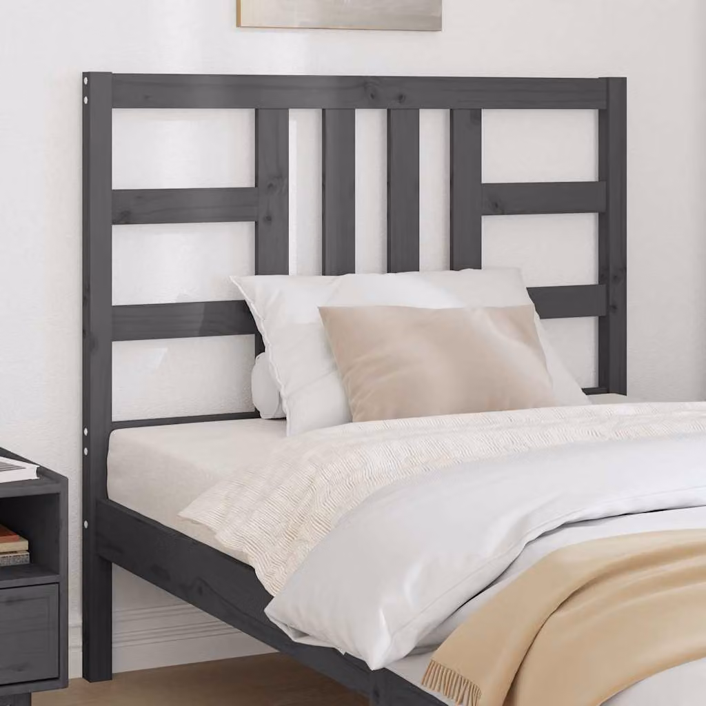Testiera per letto vidaXL in legno massello di pino, colore grigio, L: 106 cm, P: 4 cm, H: 100 cm