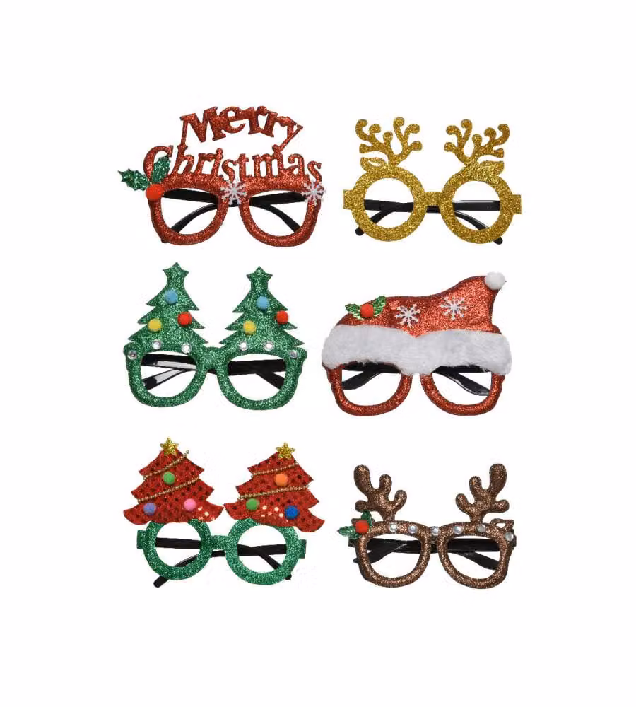 Occhiali Natalizi con glitter e decori