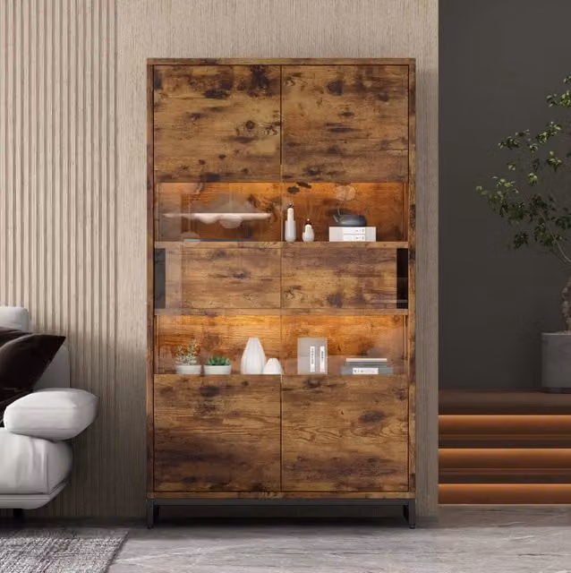 Vetrina 80x40x138 cm con LED Bluetooth; 2 cassetti; 2 ante e struttura in MDF; nero effetto legno