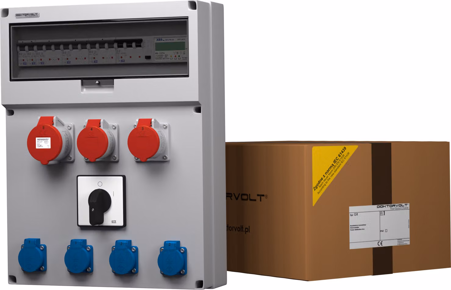 Distributore di potenza GR-S/FI 32 2x16 4x230V interruttore 0-1 contatore di elettricità MID Doktorvolt® 9108