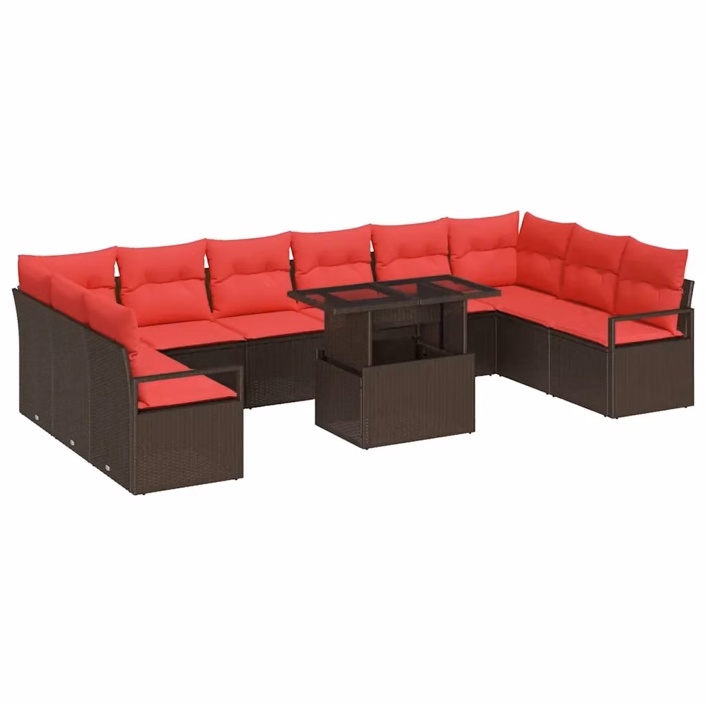 Set Divano da Giardino Moderno vidaXL in Polyrattan e Metallo, 11 Pezzi, Marrone – 2
