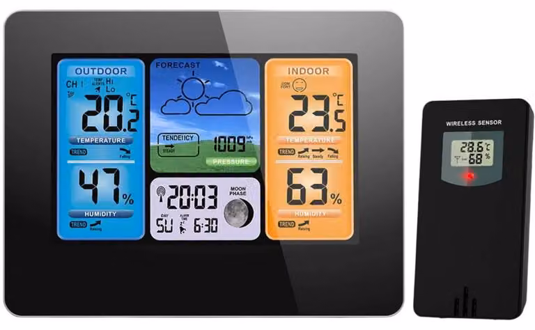 Stazione meteo digitale con display termometro sensore da esterno BD-902 nero