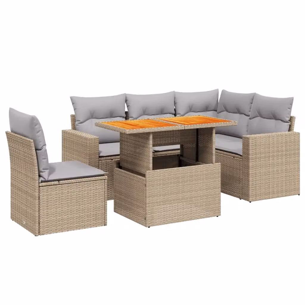 vidaXL Set Divano da Giardino a L in Polyrattan con Cuscini Beige e Grigio per Terrazza e Giardino – 2