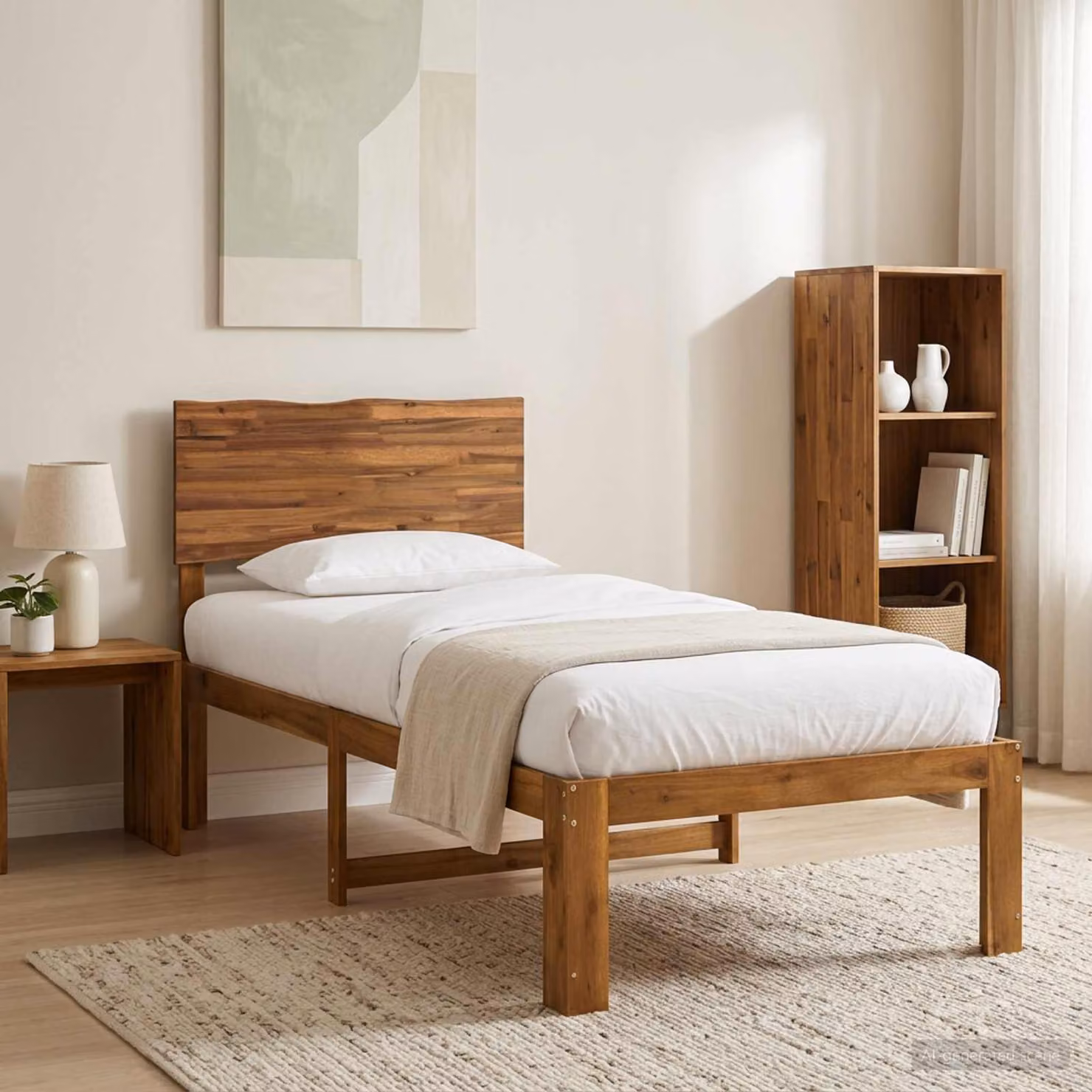Letto Singolo con Testiera vidaXL ROSTOCK in Legno di Acacia Naturale Marrone L/P/H: 100 x 200 x 104 cm