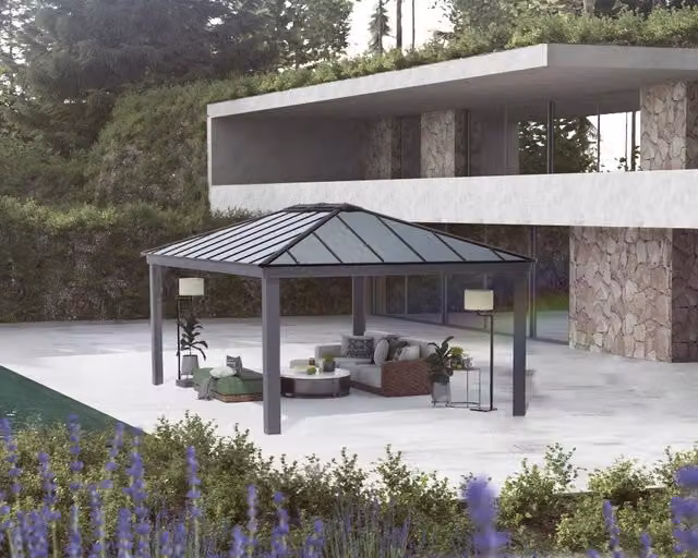 Gazebo in Alluminio Dallas Canopia Grigio L: 6.1 m, P: 4.3 m