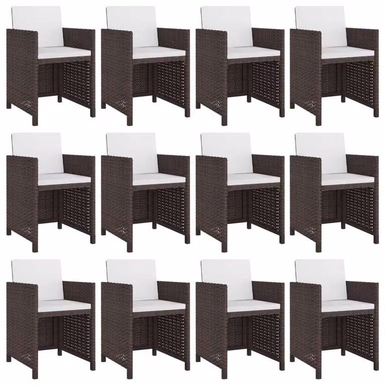 set da pranzo da giardino 13 pezzi con cuscini in poly rattan marrone