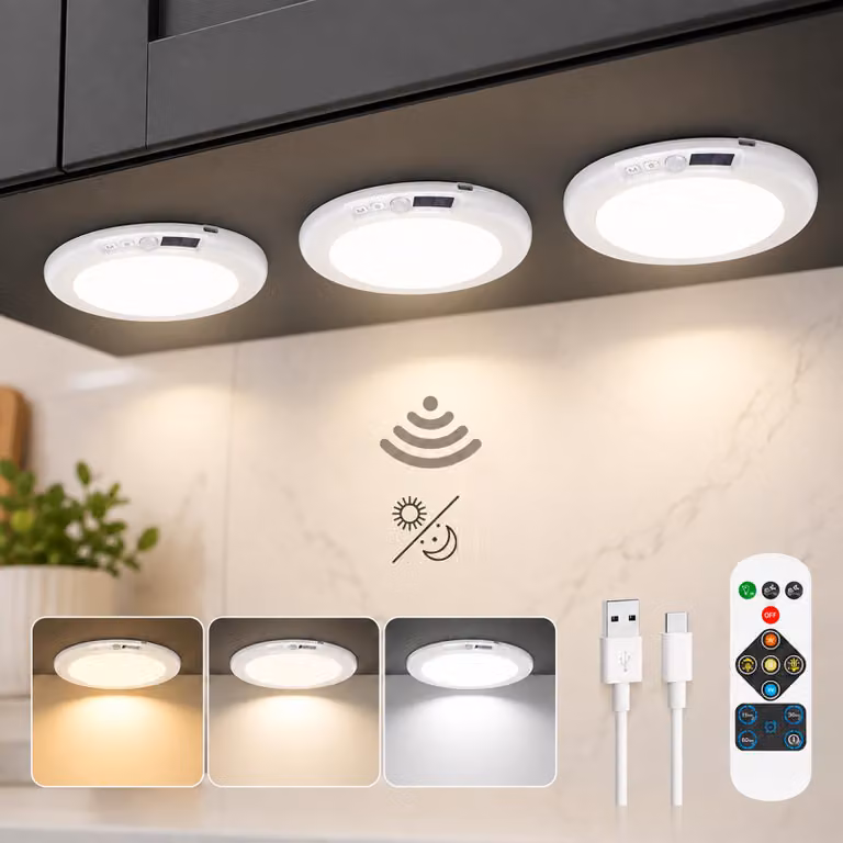 Lampada da soffitto a LED con sensore di movimento, senza fili, a batteria, ideale per interni, adatta per bagno, cucina, soggiorno, cantina, camera da letto, corridoio, balcone, garage, diametro 19 cm