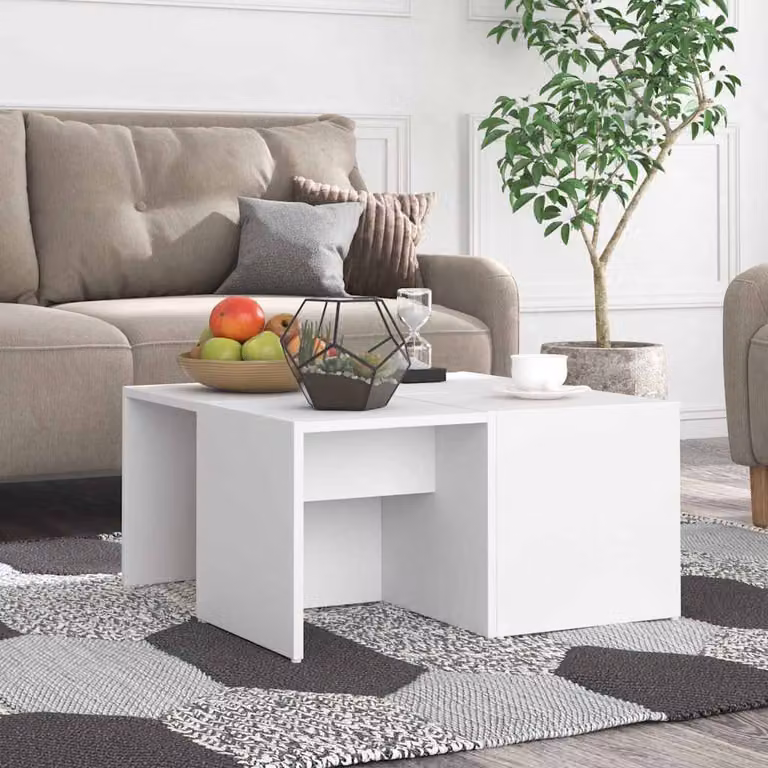 Set di 4 tavolini da salotto vidaXL bianchi in legno e MDF, design moderno e forma quadrata, L/P/H: 33 x 33 x 33 cm